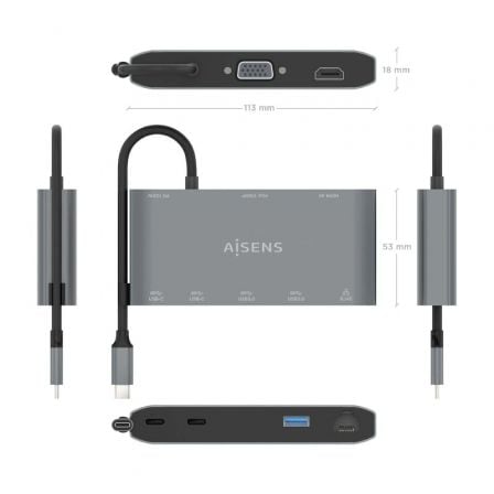 Docking usb tipo-c aisens asuc-8p010-gr/ 1xhdmi 4k/ 1xvga/ 2xusb/ 1xrj45/ 2xusb tipo-c/ 1xusb tipo-c pd/ gris - Imagen 4