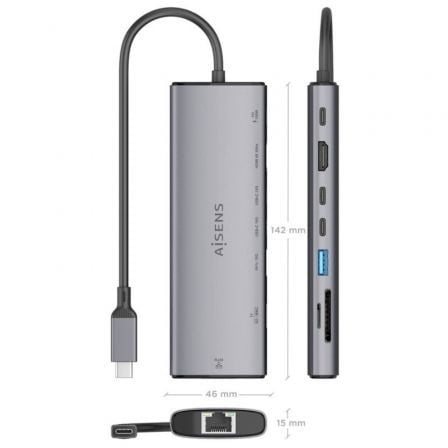 Docking usb tipo-c aisens asuc-8p033-gr/ 1xhdmi 4k/ 1xusb/ 2xusb tipo-c/ 1xrj45/ 1xlector tarjetas/ 1xusb tipo-c pd/ gris - Imagen 4