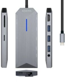 Docking usb tipo-c aisens asuc-9p001-gr/ 1xhdmi 4k/ 3xusb/ 1xrj45/ 1xaudio/ 1xlector tarjetas / 1xusb tipo-c pd/ gris