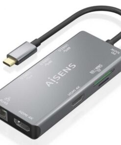 Docking usb tipo-c aisens asuc-9p018-gr/ 2xhdmi 4k/ 3xusb/ 1xrj45/ 1xlector tarjetas/ 1xusb tipo-c pd/ gris