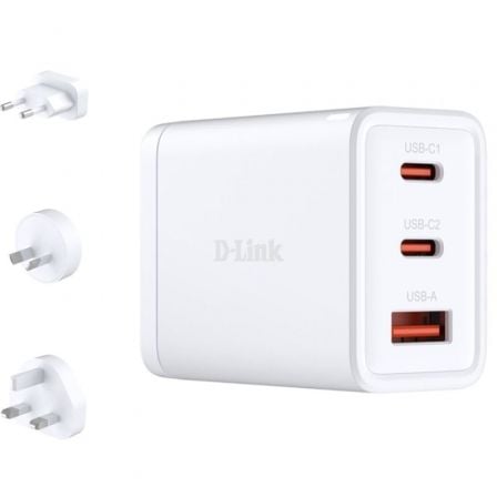 Cargador de pared gan d-link dcp-651/ 2xusb tipo-c/ 1xusb/ 65w