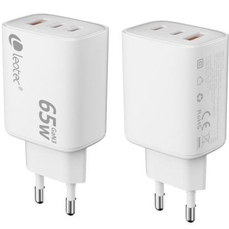 Cargador de pared gan leotec lecsph65w3w2/ 2xusb tipo-c/ 1xusb/ 65w - Imagen 2