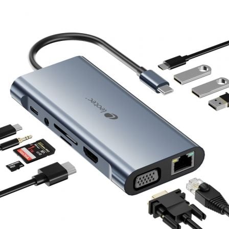 Docking usb tipo-c leotec leds01/ 3xusb/ 2xusb tipo-c/ 1xusb tipo-c pd/ 1xhdmi 4k/ 1xvga/ 1xrj45/ 1xaudio/ 1xlector tarjetas sd - Imagen 5