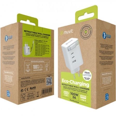 Cargador de pared muvit for change mcacc0050/ 1xusb/ 2xusb tipo-c/ 100w - Imagen 4