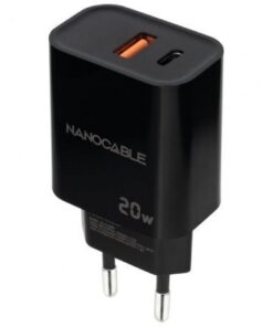 Cargador de pared nanocable 10.10.2008/ 1xusb/ 1xusb tipo-c/ 20w/ negro