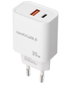 Cargador de pared nanocable 10.10.2011/ 1xusb/ 1xusb tipo-c/ 30w/ blanco
