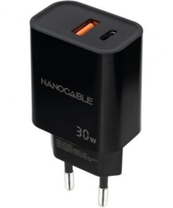 Cargador de pared nanocable 10.10.2012/ 1xusb/ 1xusb tipo-c/ 30w/ negro