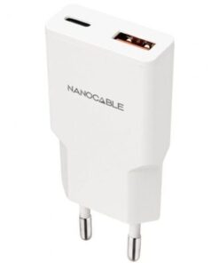 Cargador de pared nanocable 10.10.2028/ 1xusb tipo-c/ 1xusb macho/ 30w/ blanco