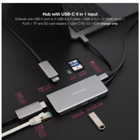 Docking tipo-c nanocable 10.16.1009/ 3xusb/ 2xhdmi 4k/ 1xrj45/ 1xlector tarjetas/ 1xusb tipo-c pd/ gris - Imagen 3