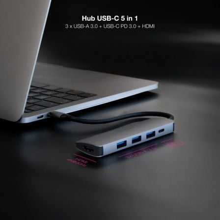 Docking tipo-c nanocable 10.16.4605/ 3xusb/ 1xhdmi 4k/ 1xusb tipo-c pd/ gris - Imagen 3
