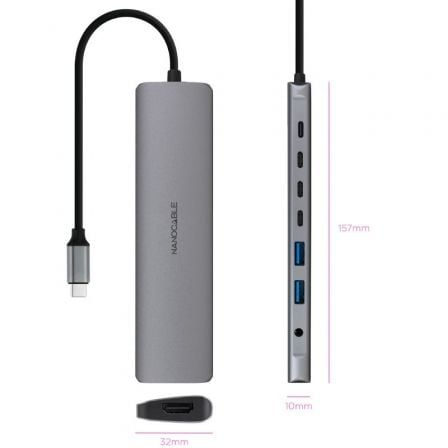 Docking tipo-c nanocable 10.16.4608/ 2xusb/ 3xusb tipo-c/ 1xhdmi 4k/ 1xjack 3.5/ 1xusb tipo-c pd/ gris - Imagen 2