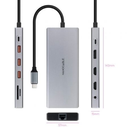 Docking tipo-c nanocable 10.16.4612/ 3xusb/ 1xusb tipo-c/ 2xhdmi 4k/ 1xdisplayport/ 1xrj45/ 1xlector tarjetas/ 1xjack 3.5/ - Imagen 2