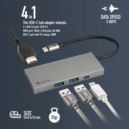 Docking usb tipo-c ngs wonderdock4 pro/ 2xusb/ 1xusb tipo-c dp/ 1xhdmi 4k - Imagen 4