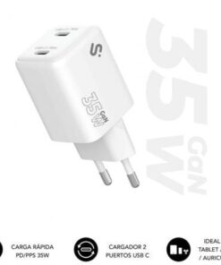 Cargador de pared gan subblim 35w charger usb c+c/ 2xusb tipo-c/ 35w
