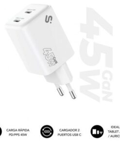 Cargador de pared gan subblim 45w charger usb c+c/ 2xusb tipo-c/ 45w