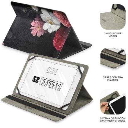Funda subblim trendy case rosas para tablet de 11"/ negra - Imagen 3