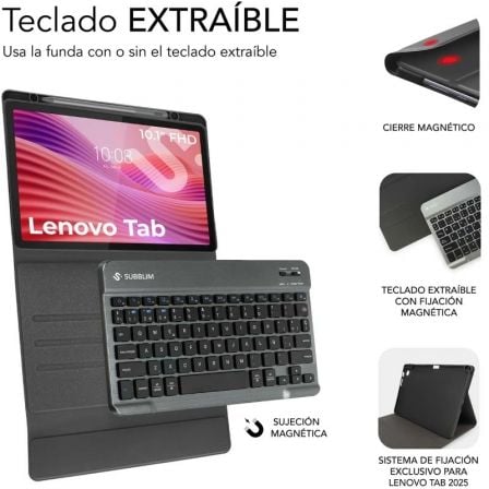 Funda con teclado subblim shock case lenovo tab 10.1" 2025/ negra - Imagen 2