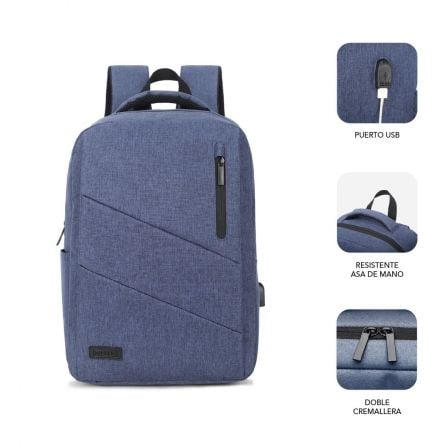 Mochila subblim city backpack para portátiles hasta 15.6"/ puerto usb/ azul - Imagen 2