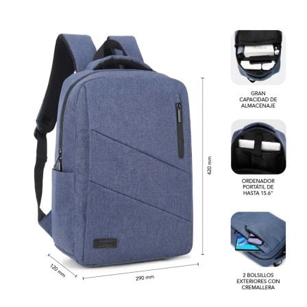 Mochila subblim city backpack para portátiles hasta 15.6"/ puerto usb/ azul - Imagen 4
