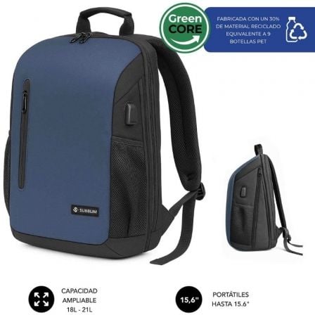 Mochila subblim xpand air padding backpack para portátiles hasta 15.6"/ puerto usb/ azul
