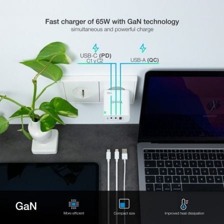 Cargador de pared gan tooq tqwc-ganqc2pd65wt/ 2xusb tipo-c/ 1xusb/ 65w - Imagen 5