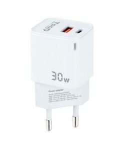 Cargador de pared gan tooq tqwc-ganqcpd30wt/ 1xusb tipo-c/ 1xusb/ 30w