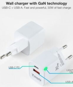 Alternative view of Cargador de pared gan tooq tqwc-ganqcpd30wt/ 1xusb tipo-c/ 1xusb/ 30w