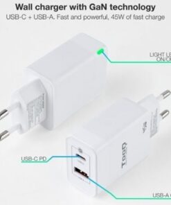 Alternative view of Cargador de pared gan tooq tqwc-ganqcpd45wt/ 1xusb tipo-c/ 1xusb/ 45w