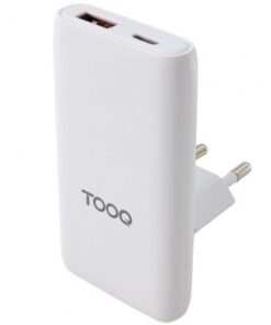 Cargador de pared universal gan para viaje tooq tqwc-gansl65w1a1c/ 1xusb tipo-c/ 1xusb/ 65w