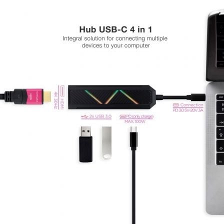 Docking usb tipo-c nanocable 10.16.0401/ 2xusb/ 1xusb tipo-c pd/ 1xhdmi 4k - Imagen 2