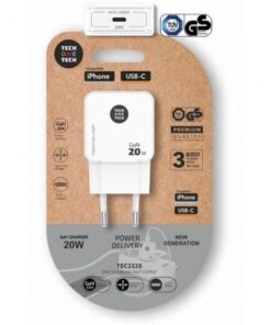Cargador de pared gan tech one tech gan tec2220/ 1xusb tipo-c/ 20w/ blanco