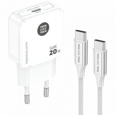 Cargador de pared tech one tech tec2221/ 1xusb tipo-c + cable usb tipo-c/ 20w/ blanco - Imagen 2