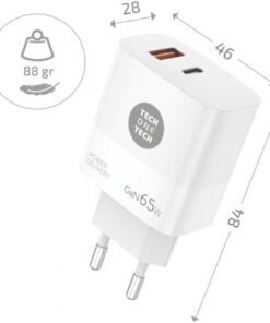 Alternative view of Cargador de pared gan tech one tech gan tec2270/ 1xusb tipo-c/ 1xusb/ 65w/ blanco