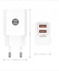 Alternative view of Cargador de pared tech one tech tec2403/ 2xusb + cable usb tipo-c/ 12w/ blanco