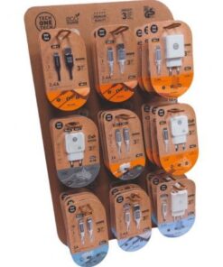 Expositor de cargadores gan y cables tech one tech eko 400903/ 9 ganchos/ incluye 27 productos
