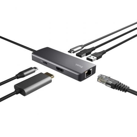Docking usb tipo-c trust dalyx/ 2xusb/ 2xusb tipo-c/ 1xhdmi 4k/ 1xrj45/ gris - Imagen 2