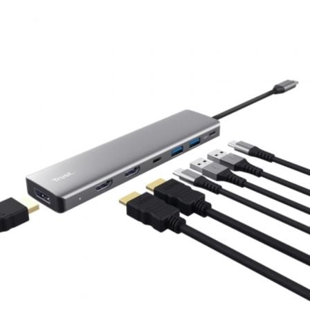 Docking usb tipo-c trust dalyx/ 2xusb/ 2xhdmi 4k/ 1xdisplayport/ 1xusb tipo-c pd/ gris - Imagen 2