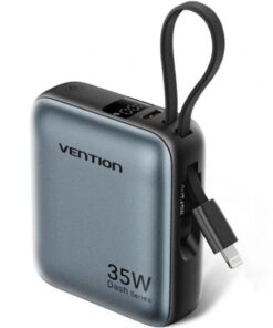 Powerbank 10000mah vention fhfn0/ 35w/ gris/ incluye cable usb tipo-c y lightning