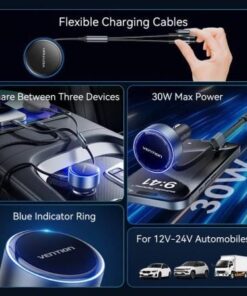 Alternative view of Cargador de coche vention ffob0/ 1xusb tipo-c macho/ 1xusb tipo-c hembra/ 1xlightning macho/ 30w