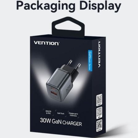 Cargador de pared gan vention fewh0-eu/ 1xusb tipo-c/ 1xusb/ 30w - Imagen 5