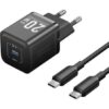 Cargador de pared gan vention tz-fepb0-eu-01/ 1xusb tipo-c + cable usb tipo-c/ 20w