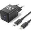Cargador de pared gan vention tz-fepb0-eu-02/ 1xusb tipo-c + cable lightning/ 20w