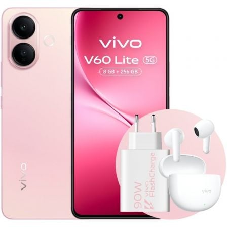 Smartphone vivo v60 lite 8gb/ 256gb/ 6.77"/ 5g/ rosa/ incluye cargador 90w y buds