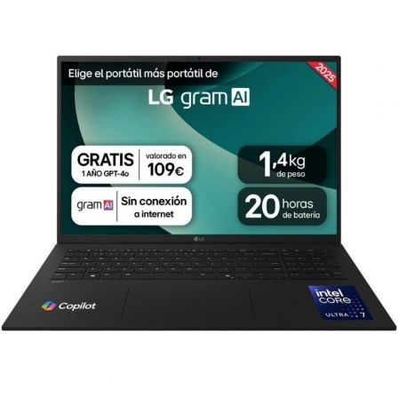 Portátil lg gram 17zd90t-g.ax88b intel core ultra 7-255h 32gb/ 1tb ssd/ 17"/ sin sistema operativo